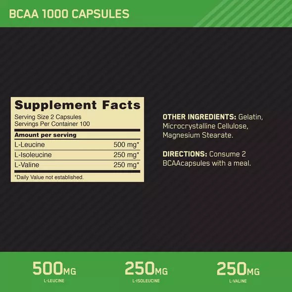 Optimum Nutrition BCAA 1000 200 Capsules (100 Servings) Romania | 8736-FWBXD