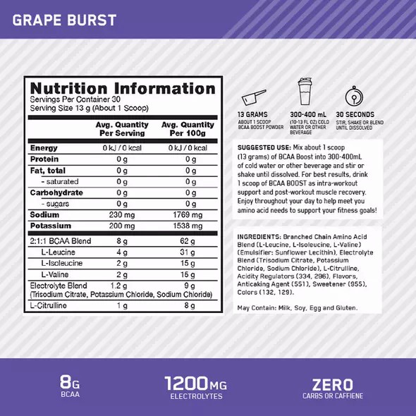 Optimum Nutrition BCAA Boost Grape 30 Serves Romania | 4106-NZBUW