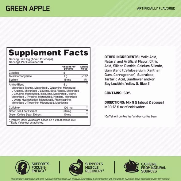 Optimum Nutrition ESSENTIAL AMIN.O. ENERGY® Green Apple 0.6 lb (30 Servings) Romania | 5978-HCNEG