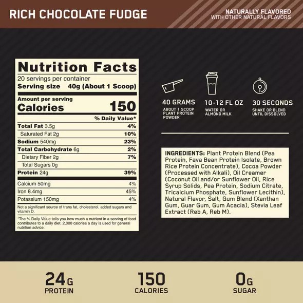 Optimum Nutrition GOLD STANDARD® 100% Plant Rich Chocolate Fudge 1.06 lb (12 Servings) Romania | 1759-TAJFS