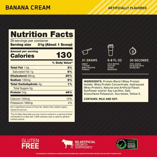 Optimum Nutrition GOLD STANDARD 100% WHEY™ Banana Cream 2 lb (29 Servings) Romania | 4795-DMBIX