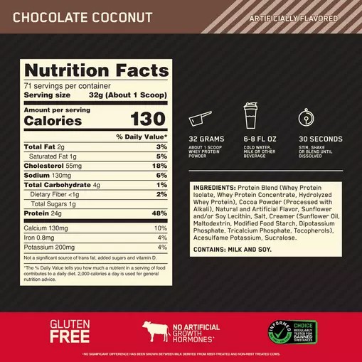 Optimum Nutrition GOLD STANDARD 100% WHEY™ Chocolate Coconut 5 lb (71 Servings) Romania | 1623-WXYPU