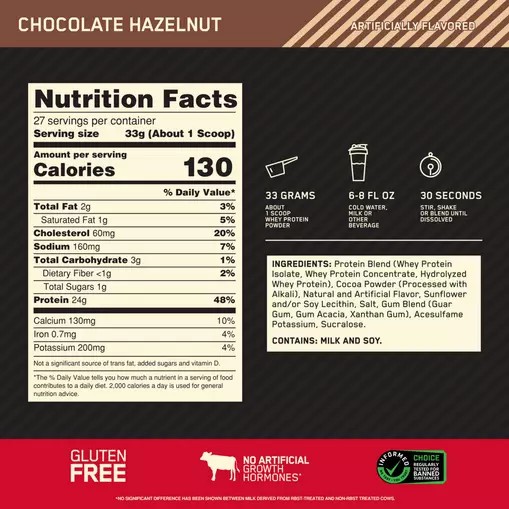 Optimum Nutrition GOLD STANDARD 100% WHEY™ Chocolate Hazelnut 2 lb (27 Servings) Romania | 5734-AHPQX