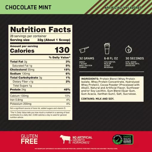 Optimum Nutrition GOLD STANDARD 100% WHEY™ Chocolate Mint 2 lb (28 Servings) Romania | 9231-GJAWT