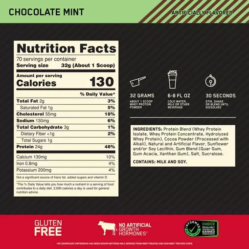 Optimum Nutrition GOLD STANDARD 100% WHEY™ Chocolate Mint 5 lb (70 Servings) Romania | 4506-WPKFE