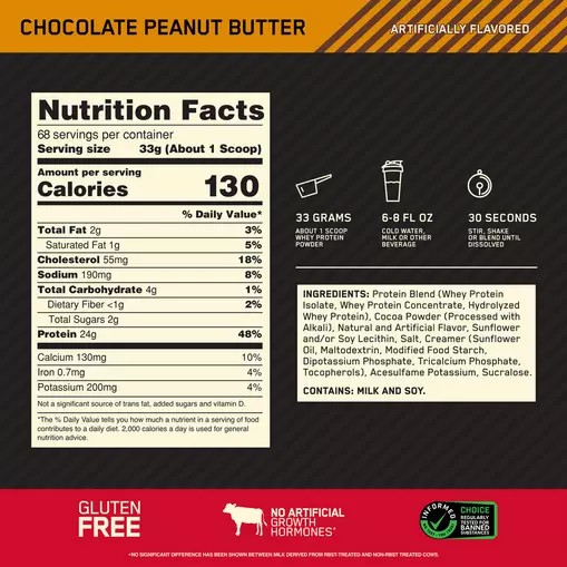 Optimum Nutrition GOLD STANDARD 100% WHEY™ Chocolate Peanut Butter 1.5 lb (22 Servings) Romania | 9152-CAUWK