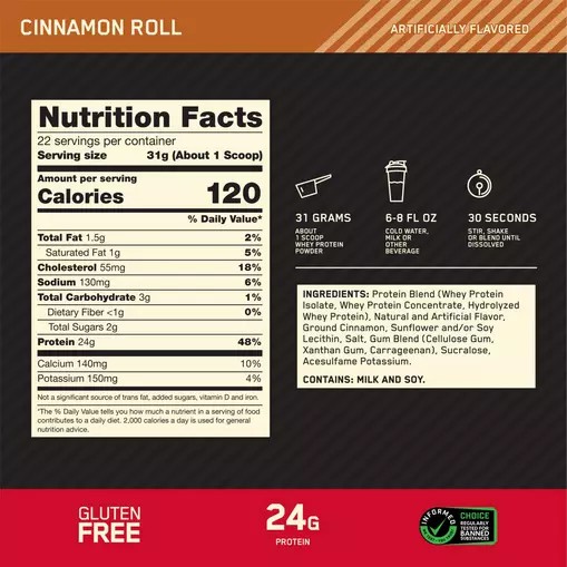 Optimum Nutrition GOLD STANDARD 100% WHEY™ Cinnamon Roll 1.5 lb (22 Servings) Romania | 6439-IMSNE