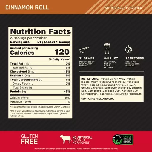 Optimum Nutrition GOLD STANDARD 100% WHEY™ Cinnamon Roll 2 lb (29 Servings) Romania | 1873-DVTIS