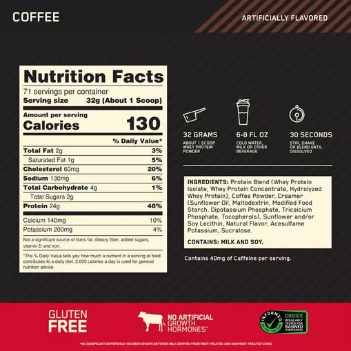 Optimum Nutrition GOLD STANDARD 100% WHEY™ Coffee 5 lb (71 Servings) Romania | 3946-GIPAU