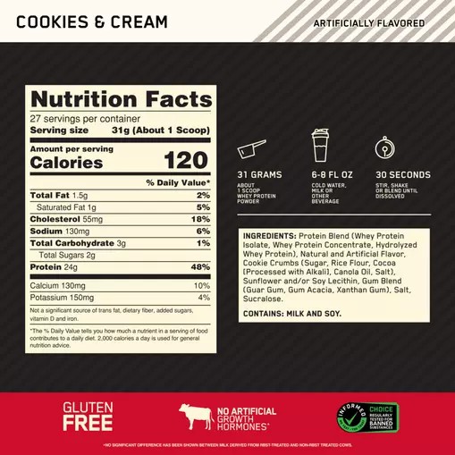 Optimum Nutrition GOLD STANDARD 100% WHEY™ Cookies & Cream 2 lb (27 Servings) Romania | 5638-NBAYL