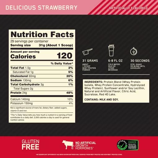 Optimum Nutrition GOLD STANDARD 100% WHEY™ Delicious Strawberry 2 lb (29 Servings) Romania | 4397-AGLUJ