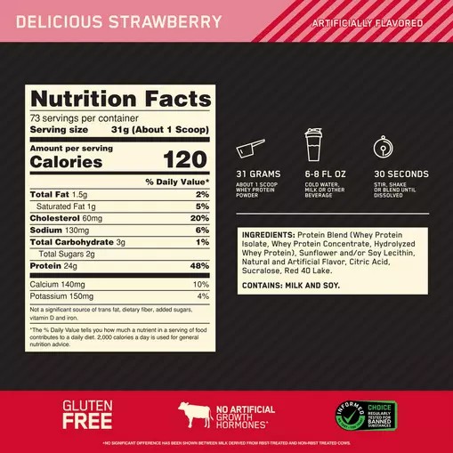 Optimum Nutrition GOLD STANDARD 100% WHEY™ Delicious Strawberry 5 lb (73 Servings) Romania | 5318-HIXZK