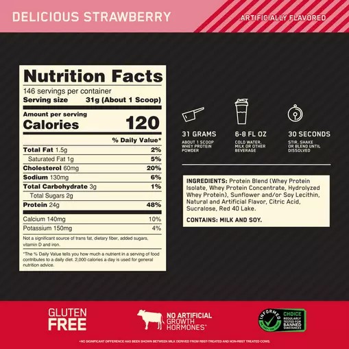 Optimum Nutrition GOLD STANDARD 100% WHEY™ Delicious Strawberry 10 lb (146 Servings) Romania | 7832-OJLYE