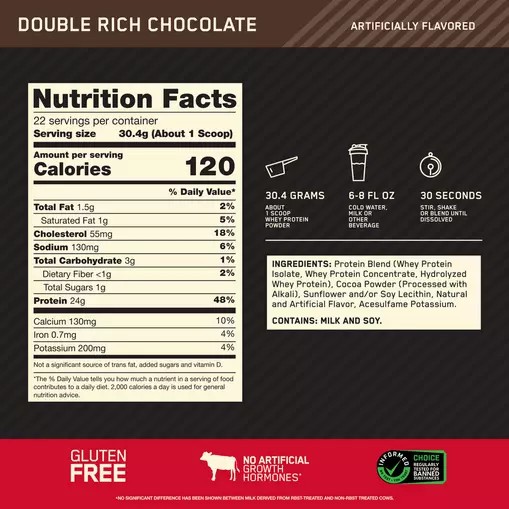 Optimum Nutrition GOLD STANDARD 100% WHEY™ Double Rich Chocolate 1.5 lb (22 Servings) Romania | 1684-FDKSI