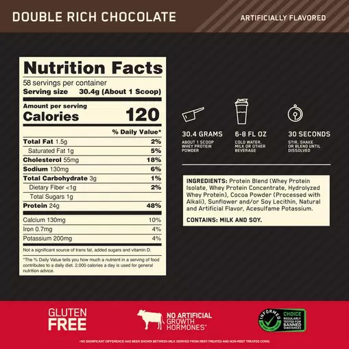 Optimum Nutrition GOLD STANDARD 100% WHEY™ Double Rich Chocolate 4 lb (58 Servings) Romania | 3470-IBQYE