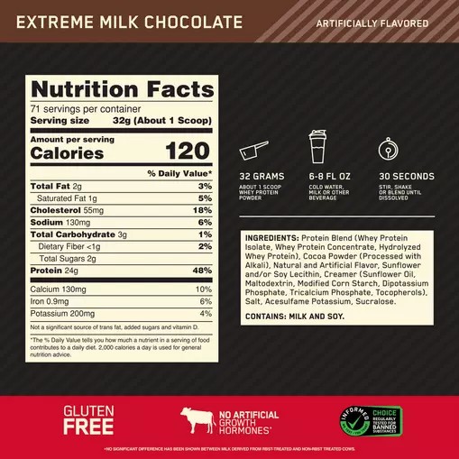 Optimum Nutrition GOLD STANDARD 100% WHEY™ Extreme Milk Chocolate 5 lb (71 Servings) Romania | 3719-TQFGC