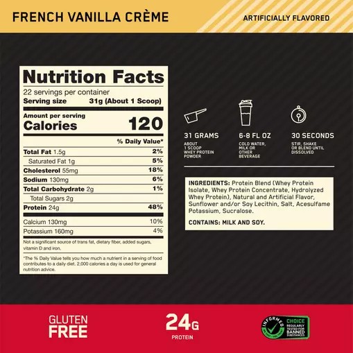 Optimum Nutrition GOLD STANDARD 100% WHEY™ French Vanilla Creme 1.5 lb (22 Servings) Romania | 9487-IFVRN