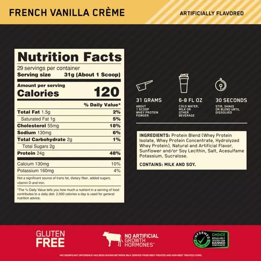 Optimum Nutrition GOLD STANDARD 100% WHEY™ French Vanilla Creme 2 lb (29 Servings) Romania | 3759-LSXEC