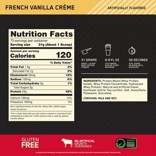 Optimum Nutrition GOLD STANDARD 100% WHEY™ French Vanilla Creme 5 lb (73 Servings) Romania | 1897-KQBWC