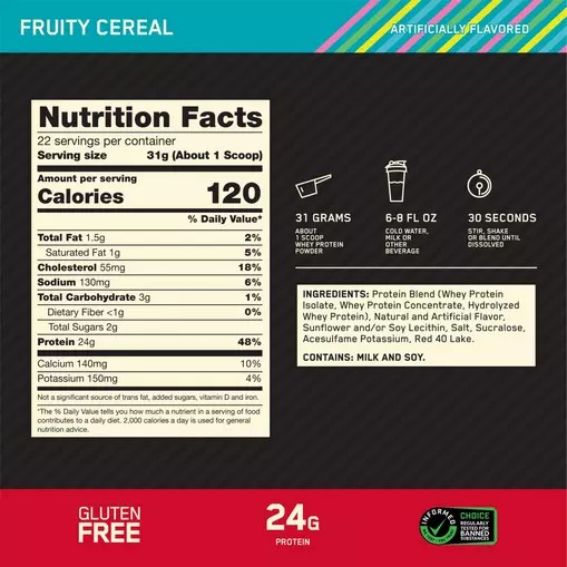 Optimum Nutrition GOLD STANDARD 100% WHEY™ Fruity Cereal 1.5 lb (22 Servings) Romania | 6421-IWXHG