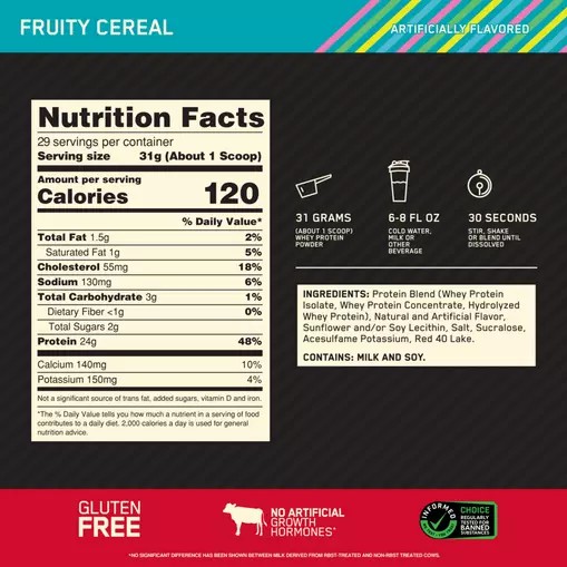 Optimum Nutrition GOLD STANDARD 100% WHEY™ Fruity Cereal 2 lb (29 Servings) Romania | 7814-WGVJO