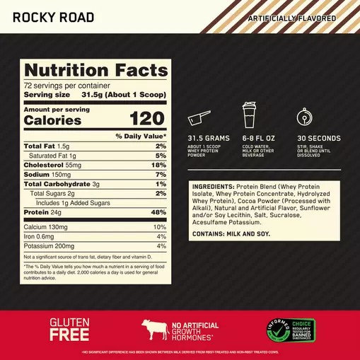 Optimum Nutrition GOLD STANDARD 100% WHEY™ Rocky Road 5 lb (72 Servings) Romania | 7853-UCPYS