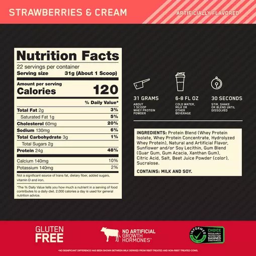 Optimum Nutrition GOLD STANDARD 100% WHEY™ Strawberries & Cream 1.5 lb (22 Servings) Romania | 4137-MQDCI