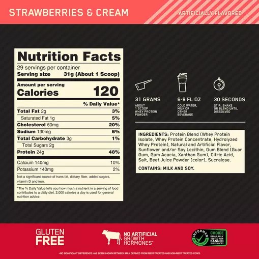 Optimum Nutrition GOLD STANDARD 100% WHEY™ Strawberries & Cream 2 lb (29 Servings) Romania | 3029-RHESV