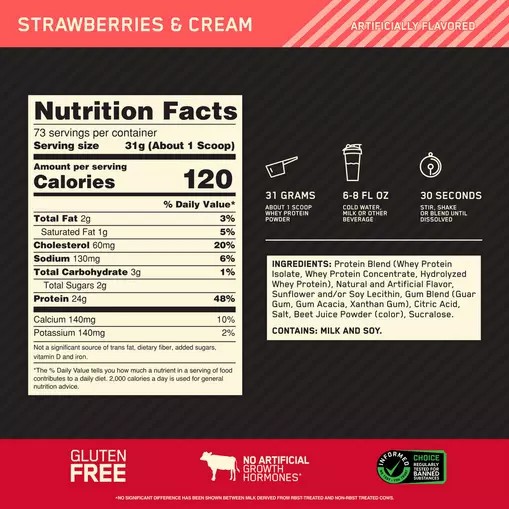 Optimum Nutrition GOLD STANDARD 100% WHEY™ Strawberries & Cream 5 lb (73 Servings) Romania | 0781-CLQAB