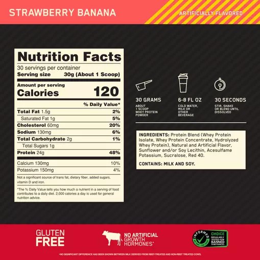 Optimum Nutrition GOLD STANDARD 100% WHEY™ Strawberry Banana 2 lb (30 Servings) Romania | 8394-GOVCW