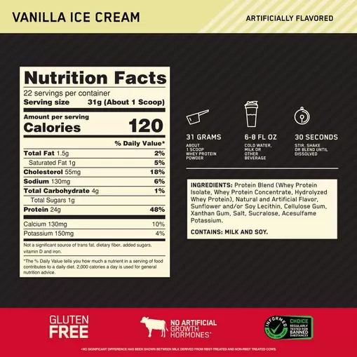 Optimum Nutrition GOLD STANDARD 100% WHEY™ Vanilla Ice Cream 1.5 lb (22 Servings) Romania | 6104-DTEKO