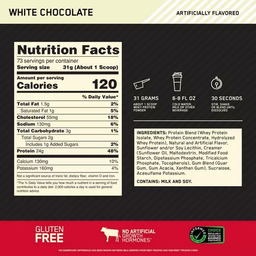 Optimum Nutrition GOLD STANDARD 100% WHEY™ White Chocolate 5 lb (73 Servings) Romania | 1340-VTKUC