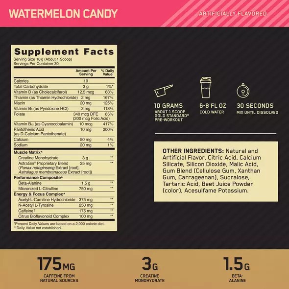 Optimum Nutrition GOLD STANDARD® Pre-Workout Watermelon 0.66 lb (30 Servings) Romania | 8036-XHMVF