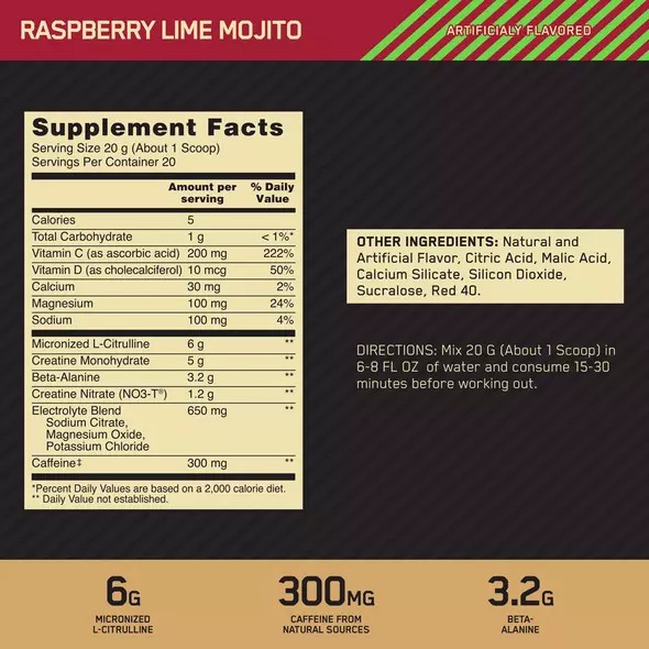 Optimum Nutrition GOLD STANDARD® Pre Advanced Raspberry Lime Mojito 0.88 lb (20 Servings) Romania | 0597-AUCHS