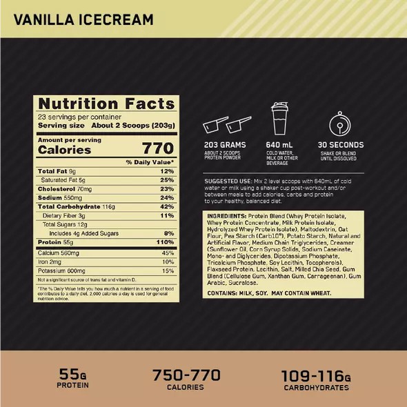 Optimum Nutrition Gold Standard Gainer Vanilla 4.67kg Romania | 2507-ZLODE