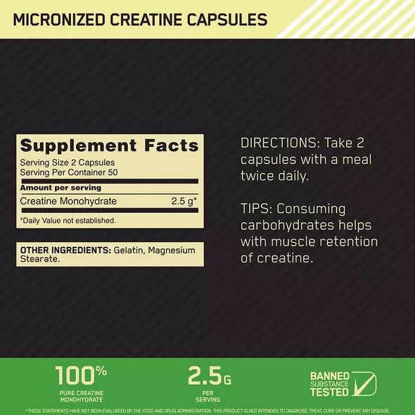 Optimum Nutrition Micronized Creatine Capsules 100 Capsules (50 Servings) Romania | 3425-SQCMU