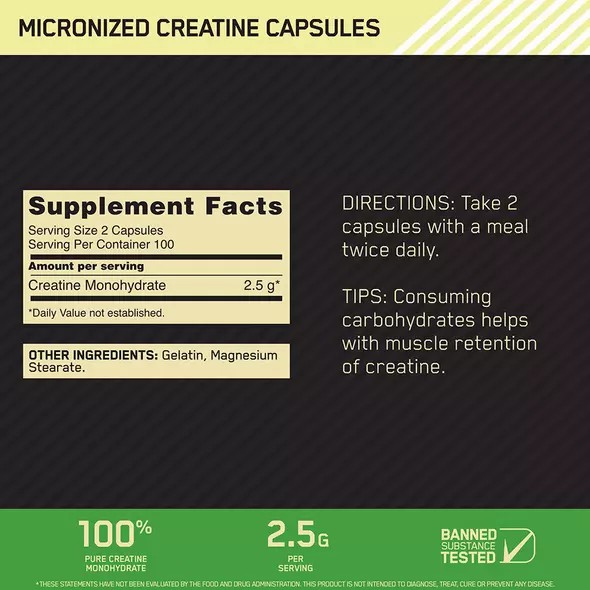 Optimum Nutrition Micronized Creatine Capsules 200 Capsules (100 Servings) Romania | 7423-GYIOS