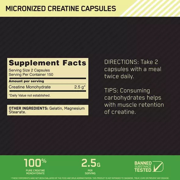 Optimum Nutrition Micronized Creatine Capsules 300 Capsules (150 Servings) Romania | 6905-ORNDE