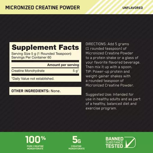 Optimum Nutrition Micronized Creatine Powder Unflavored 0.66 lb (60 Servings) Romania | 5491-JNDTF