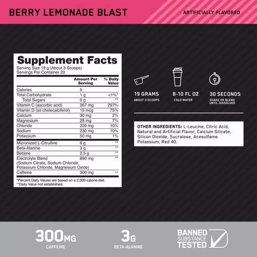 Optimum Nutrition Platinum Igniter Berry Lemonade Blast 0.84 lb (20 Servings) Romania | 5860-WXGRN