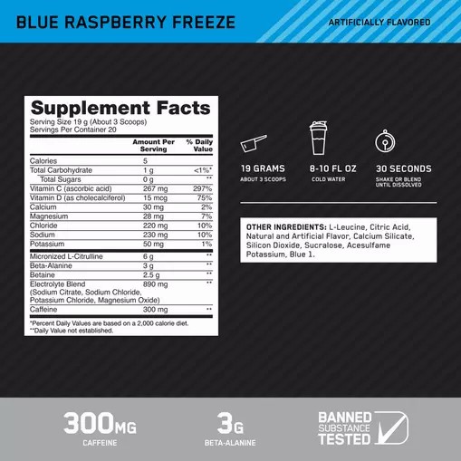 Optimum Nutrition Platinum Igniter Blue Raspberry Freeze 0.84 lb (20 Servings) Romania | 0195-ECMNR