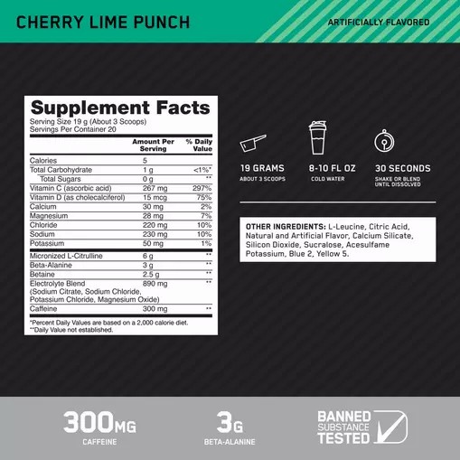 Optimum Nutrition Platinum Igniter Cherry Lime Punch 0.84 lb (20 Servings) Romania | 1508-FSUEZ