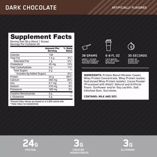 Optimum Nutrition Platinum Rebuild Dark Chocolate 1.67 lb (20 Servings) Romania | 9546-YTLQM