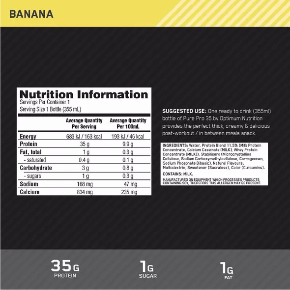 Optimum Nutrition Pure Pro 35 Banana 355ml (6 bottles) Romania | 9821-IJEVY